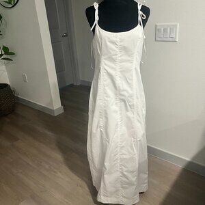 NWT ZARA White Cotton Blend Bow Lined Midi Dress Sz L Vacation Feminine Casual
